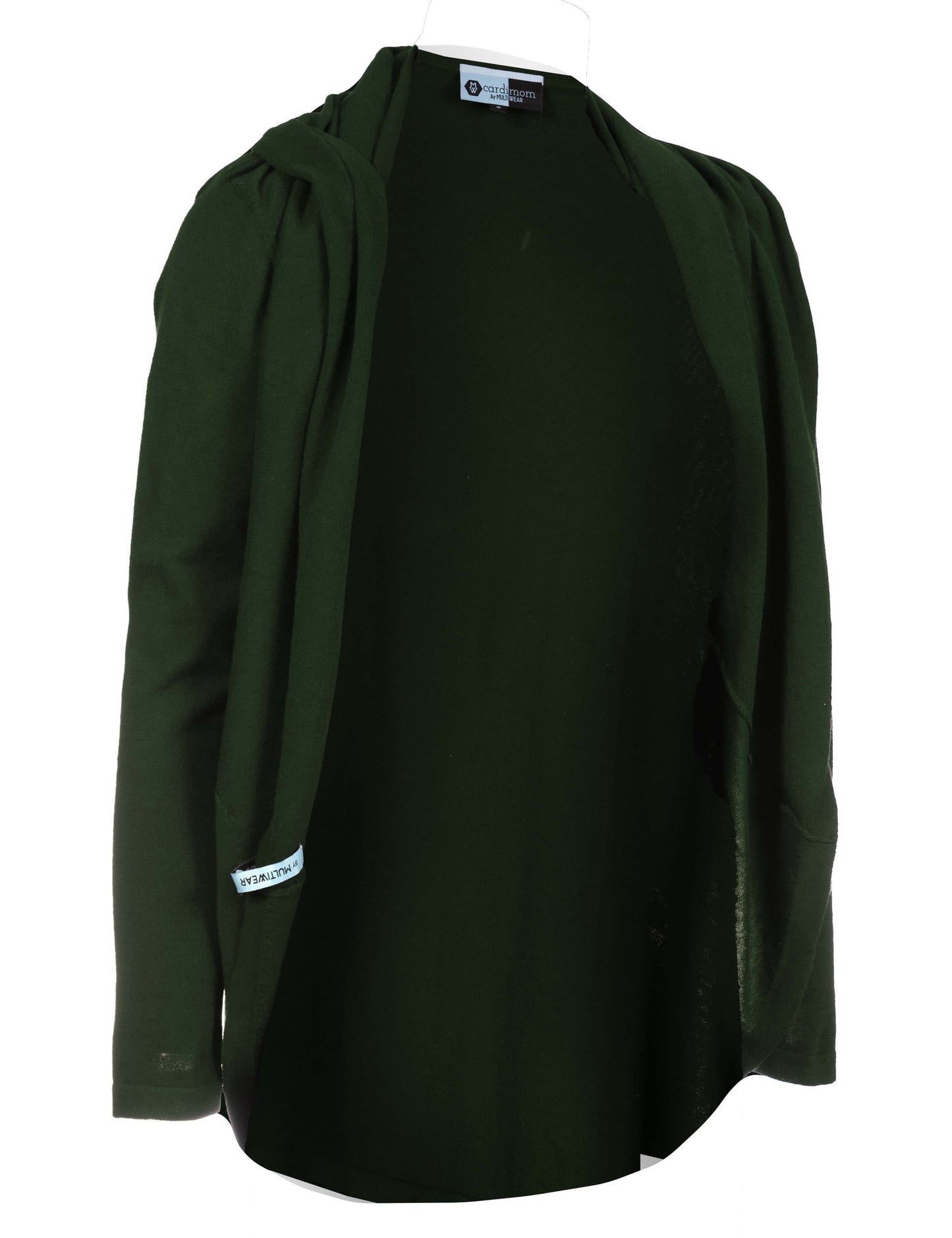 Forest green Cardimom® in cardigan mode