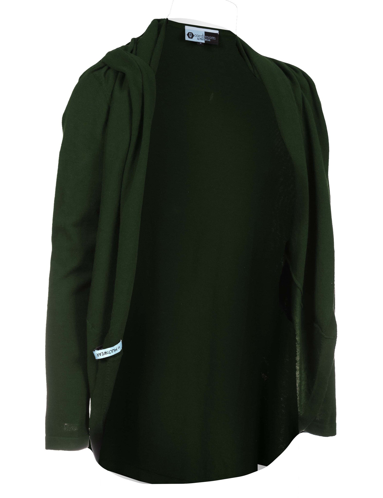 Forest green Cardimom® in cardigan mode