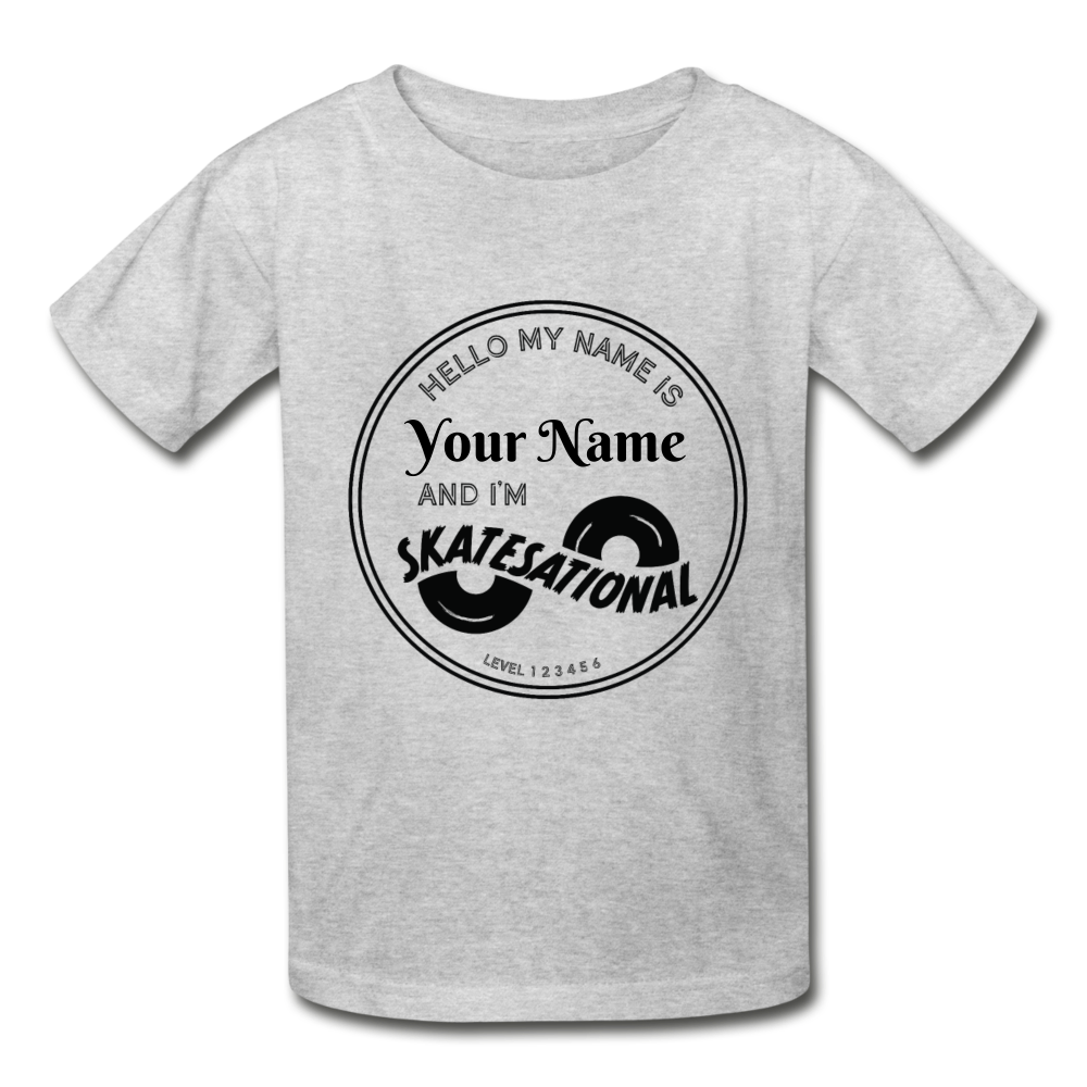 Kids Light Colored Personalized Skatesational Tee - free shipping - heather gray
