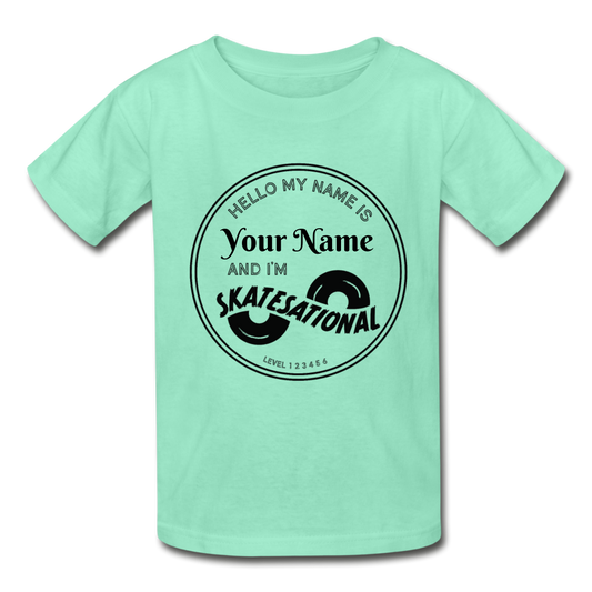 Kids Light Colored Personalized Skatesational Tee - free shipping - deep mint